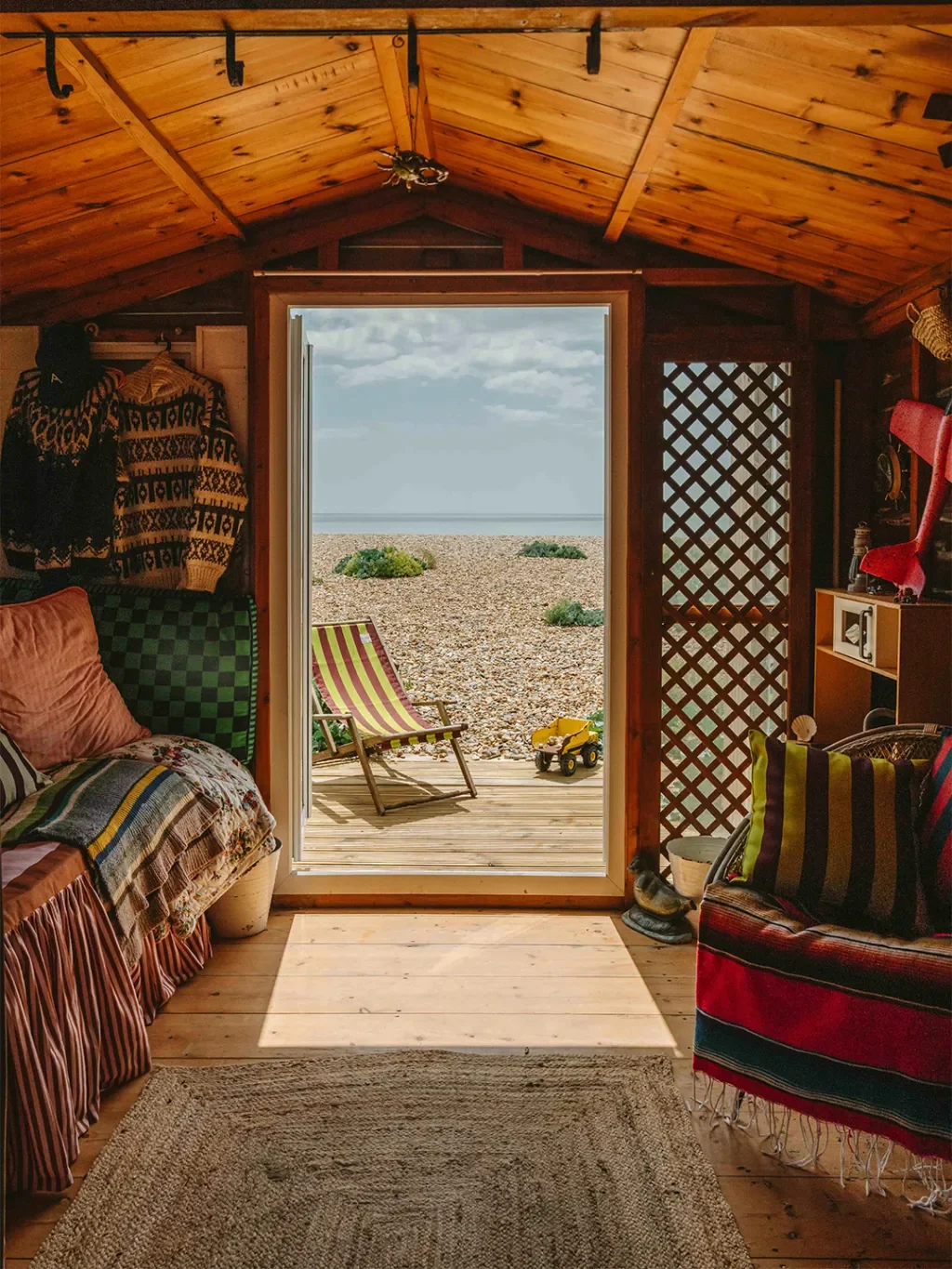 A Tiny British Beach Hut in Stripes on Stripes—Subtly Nautical, Never Obvious